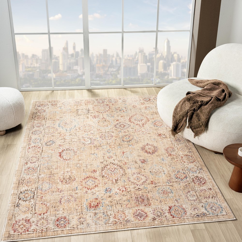 Alia 513A2 Traditional Border Rugs in Beige Cream